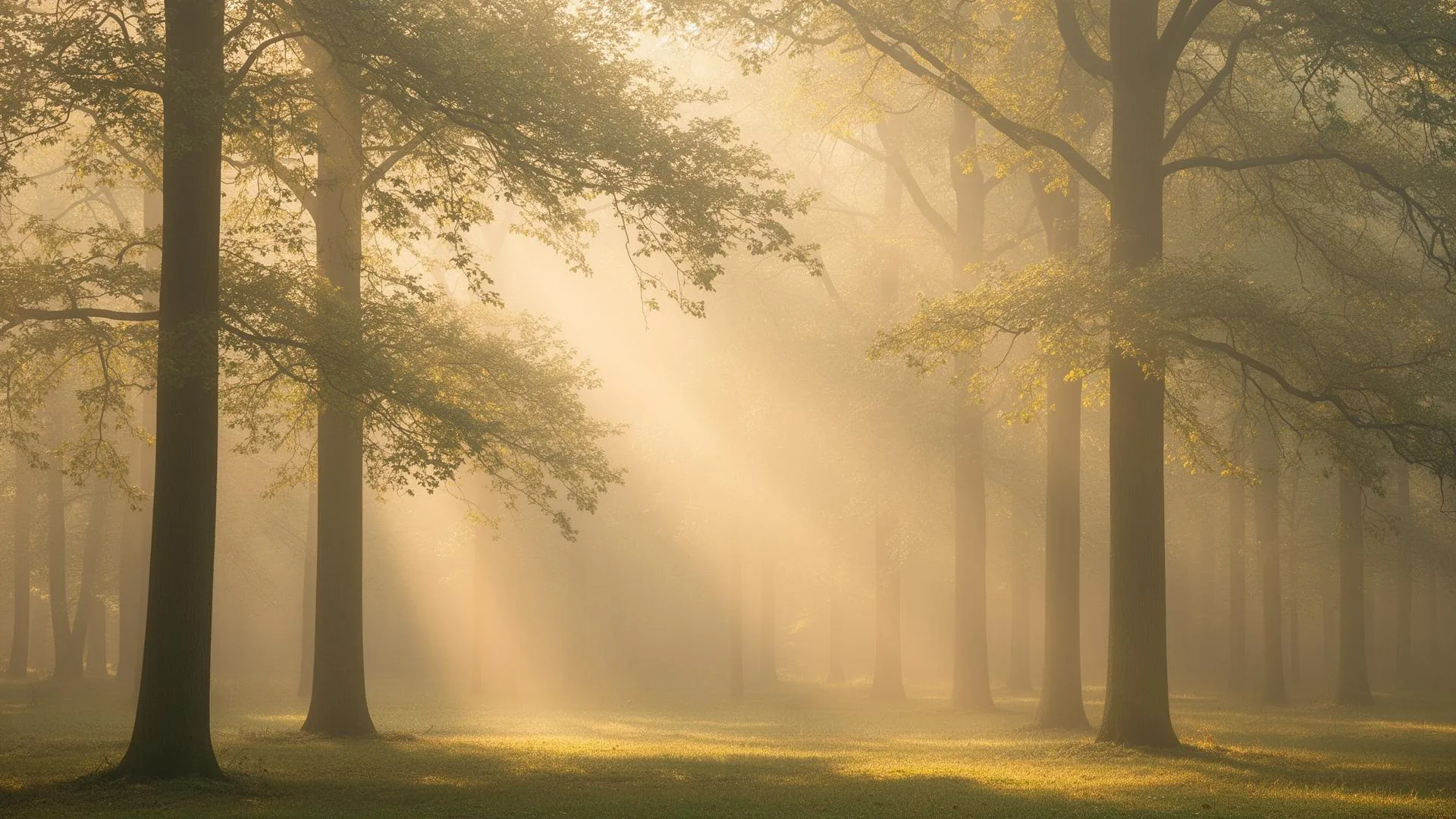 Zacht ochtendlicht door bomen