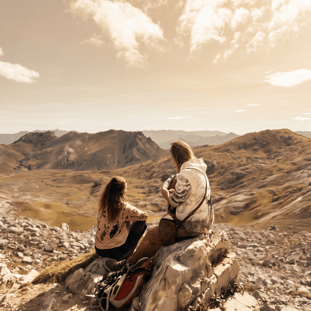 Tessa and Johannes — founders of Spiriators, at sunset by the sea during their nomadic journey