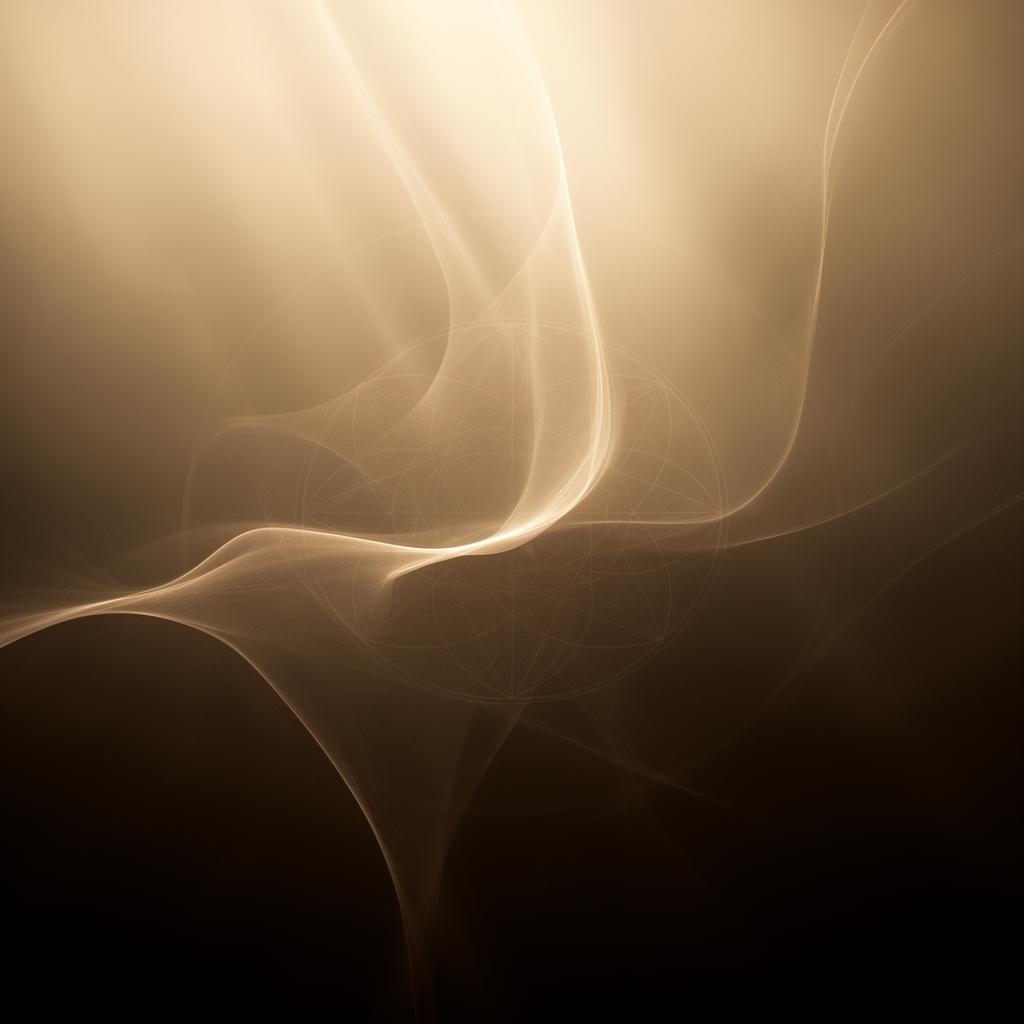 Ethereal abstract light streaming through mist in warm gold and deep brown tones — living in the now and presence in the temporary body
