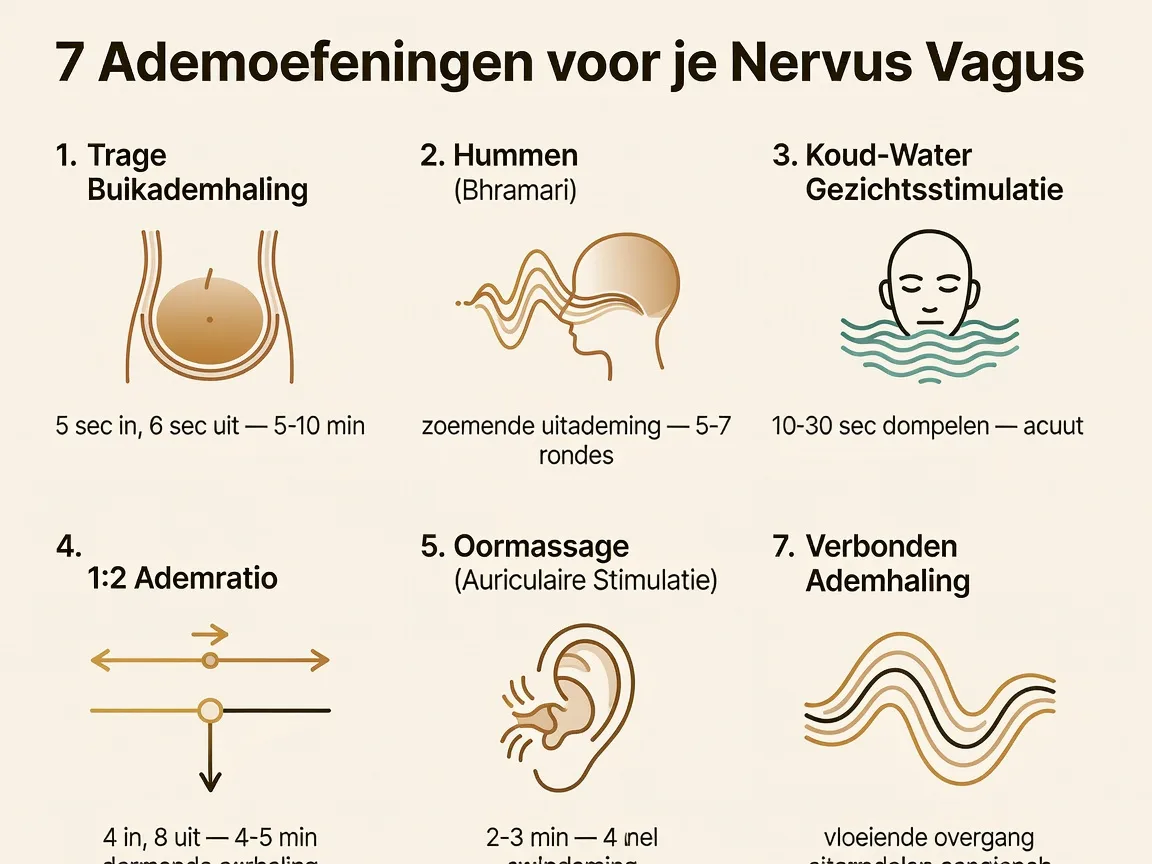 Infographic: overzicht van 7 ademoefeningen voor nervus vagus stimulatie