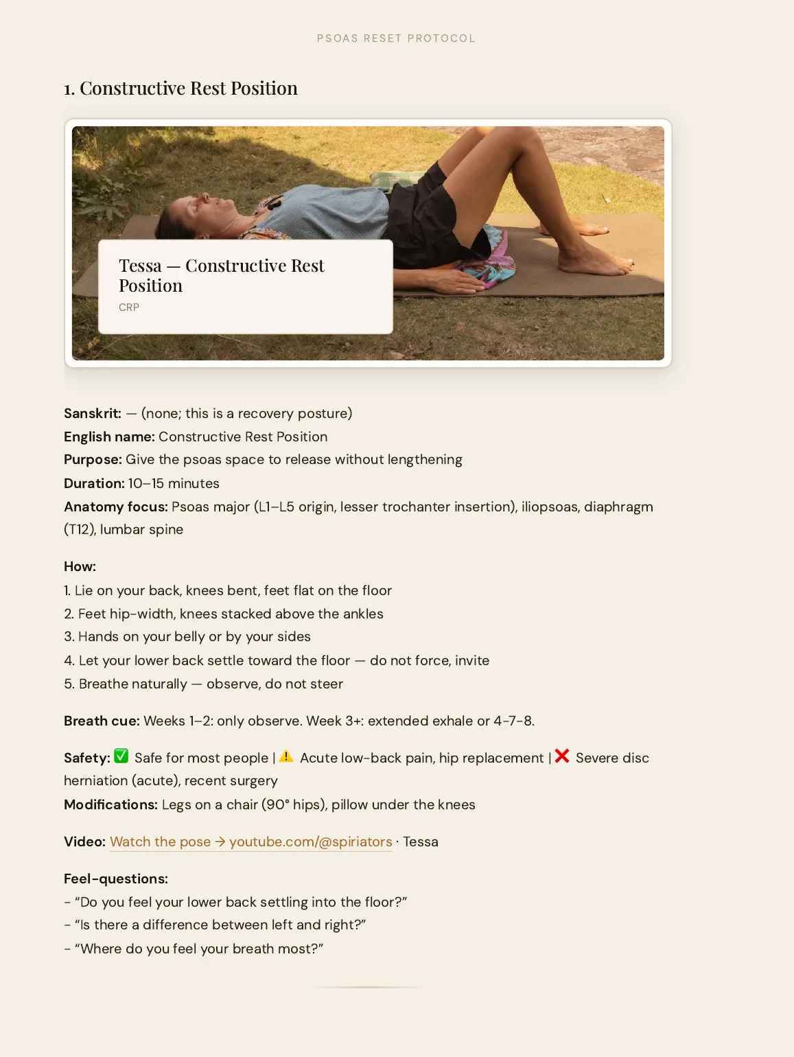 Tessa Frunt in Constructive Rest — pose atlas from the psoas handbook